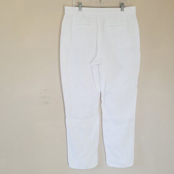 Coldwater Creek 100% Linen Womens Size 16 White Tapered Trousers Pockets Elastic - Picture 9 of 9